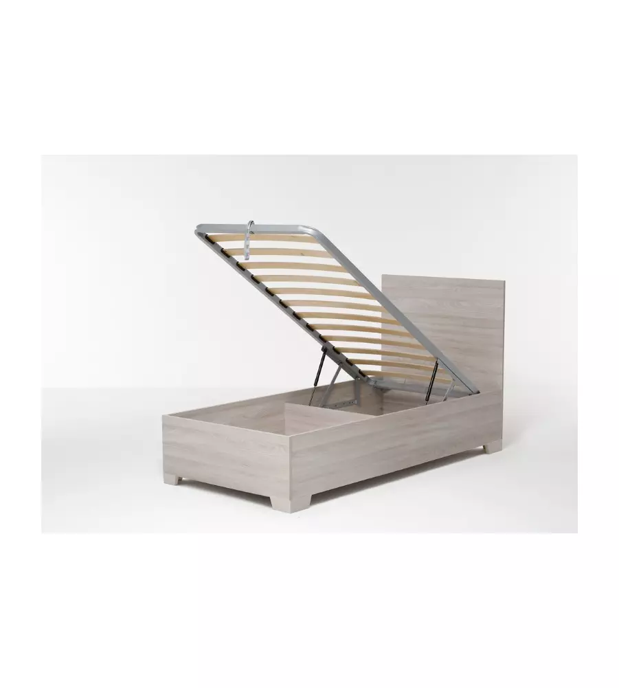 LETTO SINGOLO CONTENITORE CON PIEDINI "HI BOX" OLMO NATURALE 90X190 CM